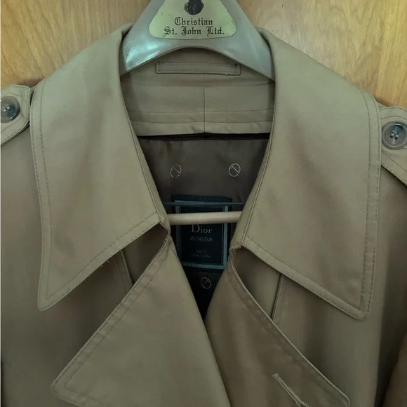 Dior Vintage Trench Coat with Double-Breasted Design and Belted Cuffs